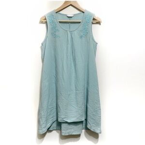 April Cornell Sleeveless Dress Cotton Size Medium Mint Blue Floral Cottagecore